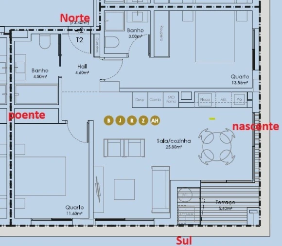 Apartamento T2 para Venda em Canidelo Planta 1