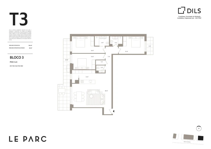 Apartamento T3 para Venda em Faro (Sé e São Pedro) Planta 1