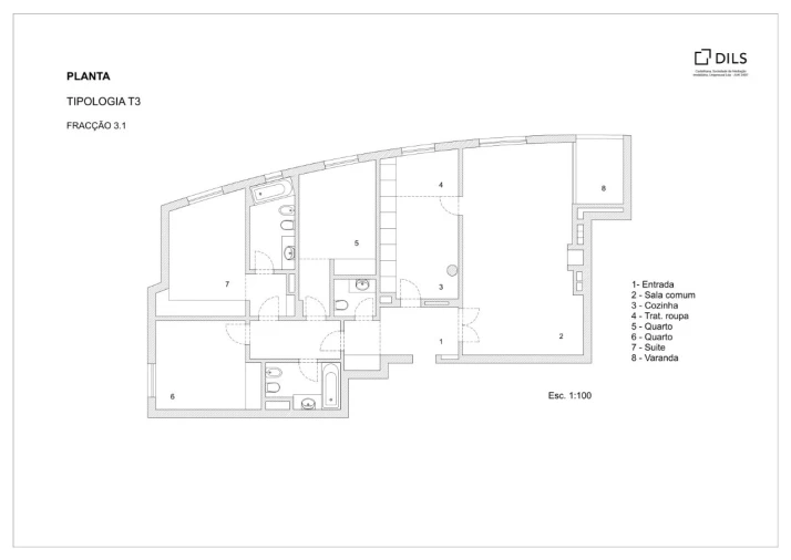 Apartamento T3 para Venda em Aldoar, Foz do Douro e Nevogilde Planta 1