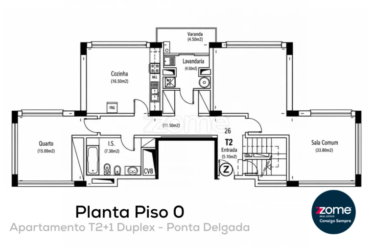 Apartamento T3 para Venda em Ponta Delgada (São Pedro) Planta 1