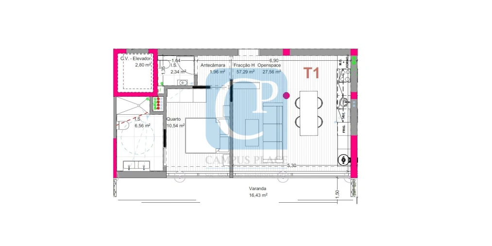 Apartamento T1 para Venda em Fânzeres e São Pedro da Cova Planta 1