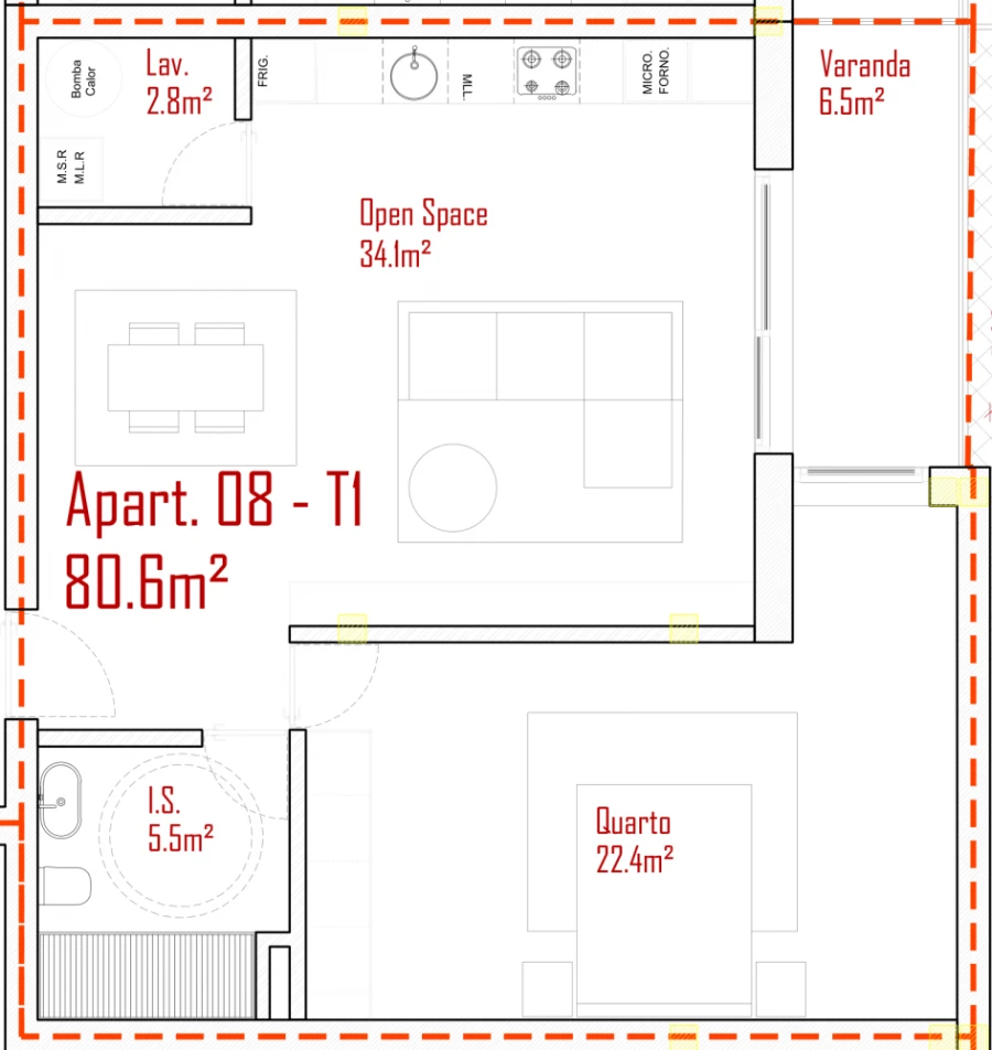 Apartamento T1 para Venda em Lodares Planta 1