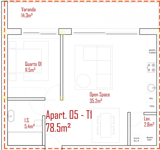 Apartamento T1 para Venda em Lodares Planta 1