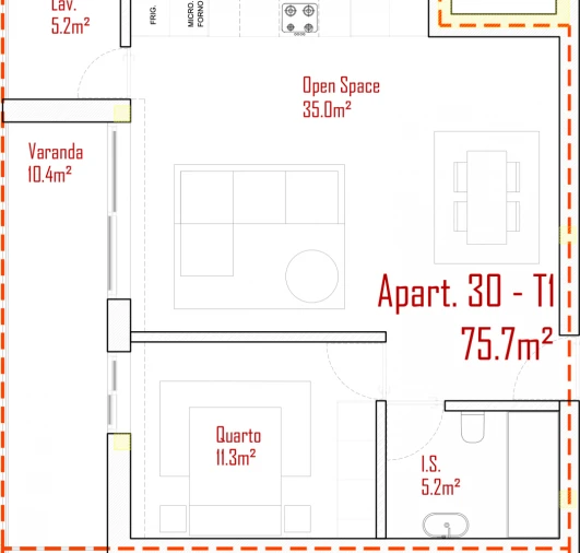 Apartamento T1 para Venda em Lodares Planta 1