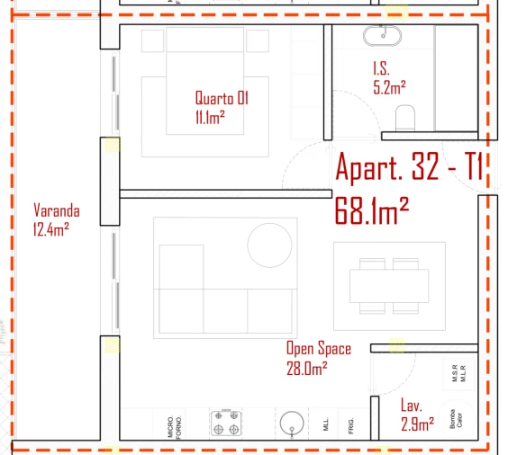 Apartamento T1 para Venda em Lodares Planta 1