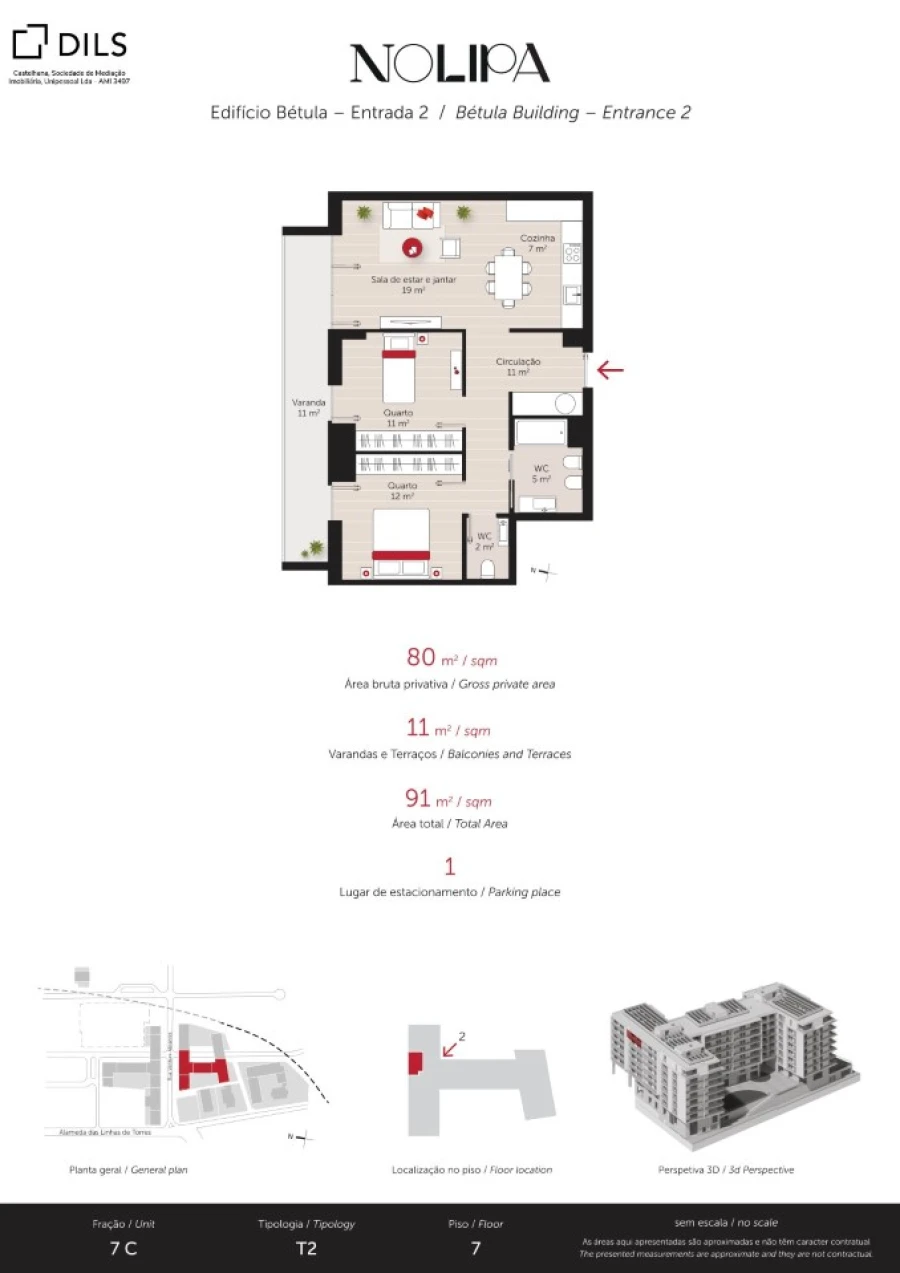 Apartamento T2 para Venda em Lumiar Planta 1