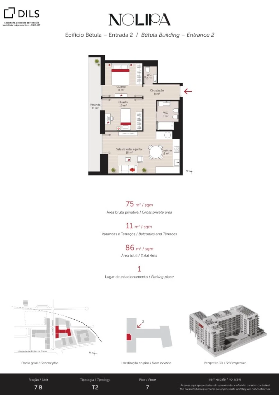 Apartamento T2 para Venda em Lumiar Planta 1