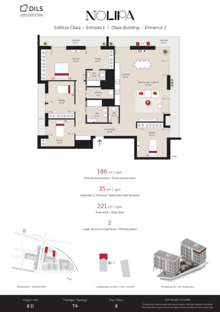 Apartamento T4 para Venda em Lumiar Planta 1