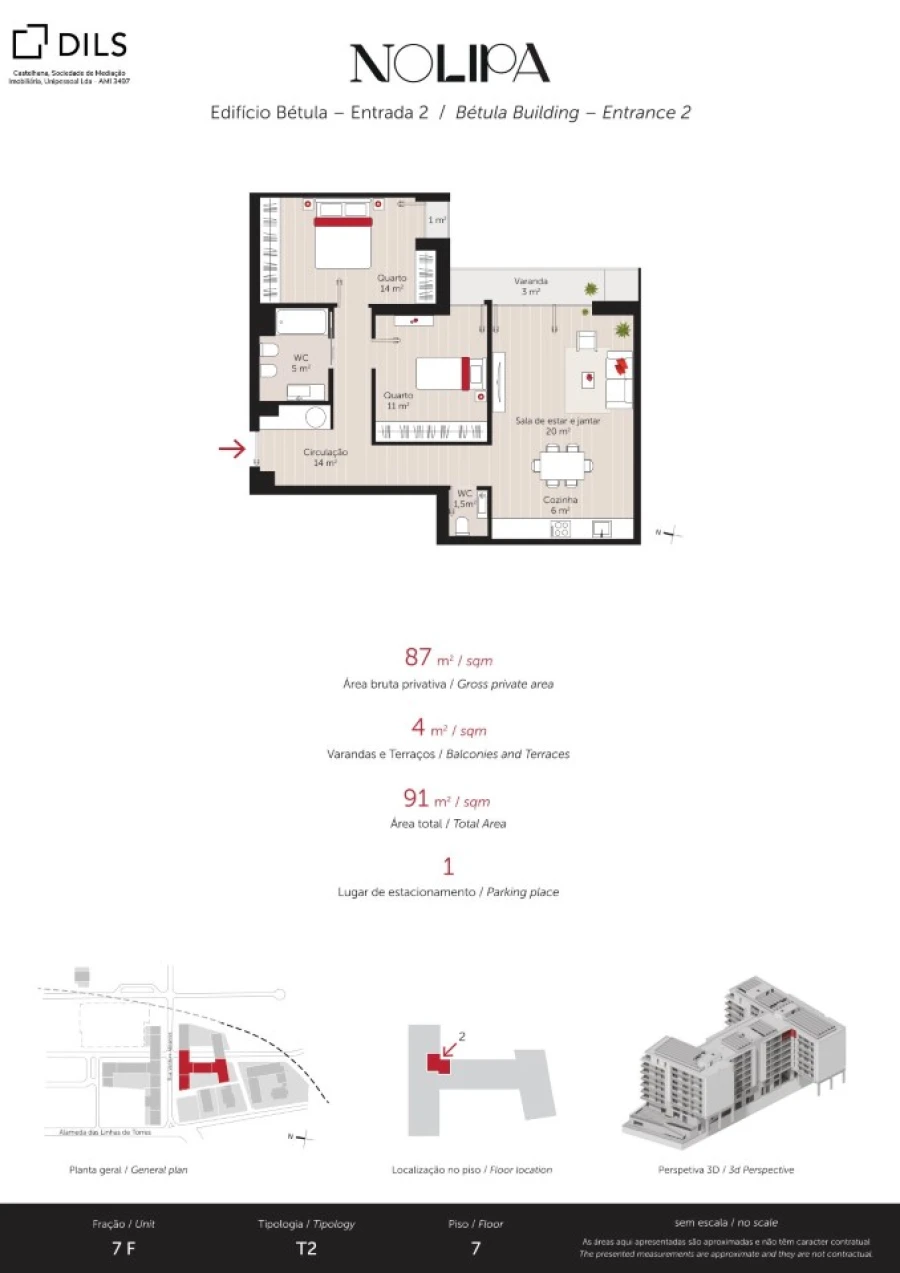 Apartamento T2 para Venda em Lumiar Planta 1