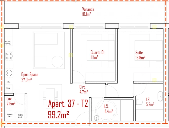 Apartamento T2 para Venda em Lodares Planta 1