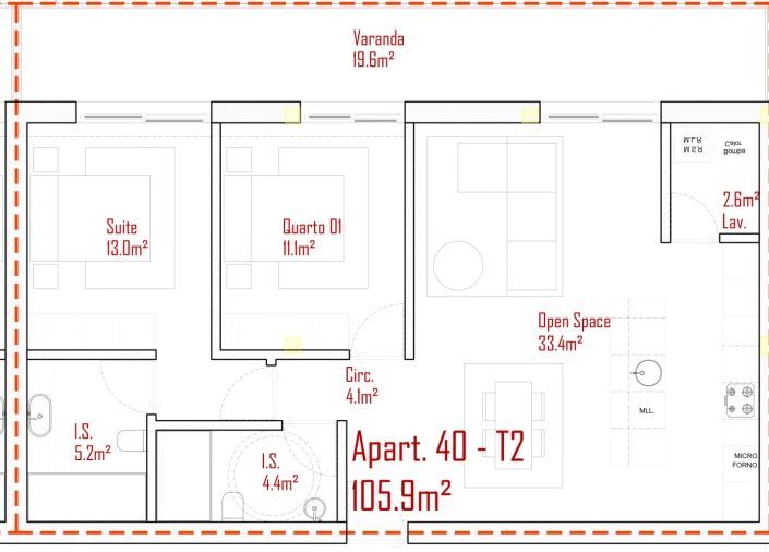 Apartamento T2 para Venda em Lodares Planta 1