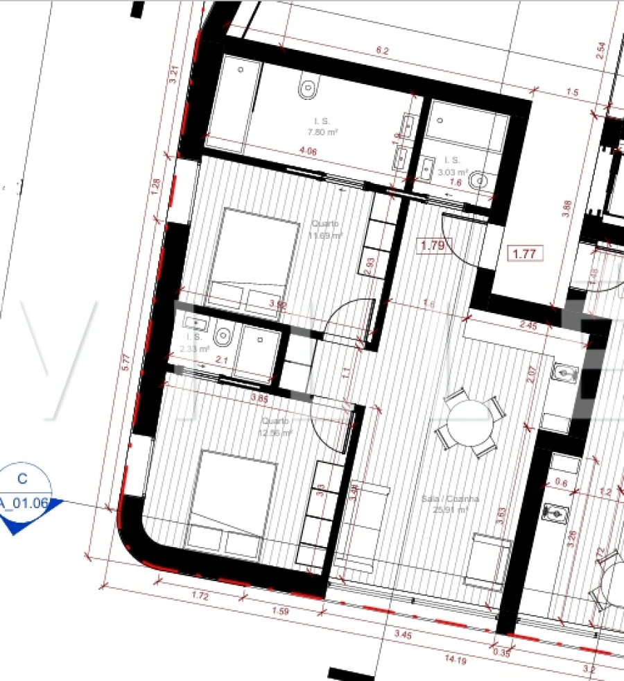 Apartamento T2 para Venda em Glória e Vera Cruz Planta 1