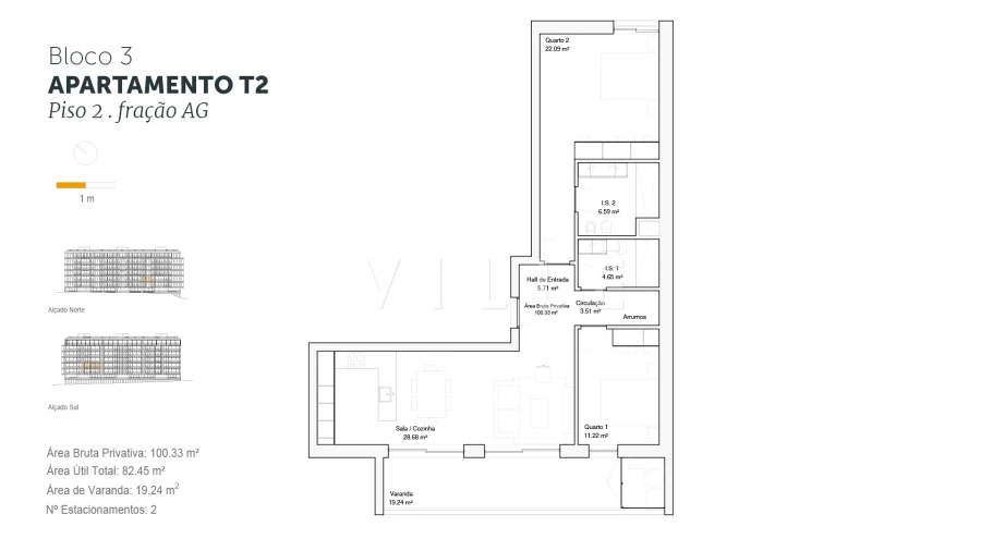 Apartamento T2 para Venda em Glória e Vera Cruz Planta 1