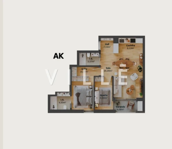Apartamento T2 para Venda em Glória e Vera Cruz Planta 1