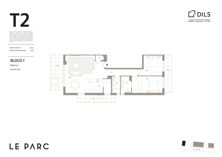 Apartamento T2 para Venda em Faro (Sé e São Pedro) Planta 1