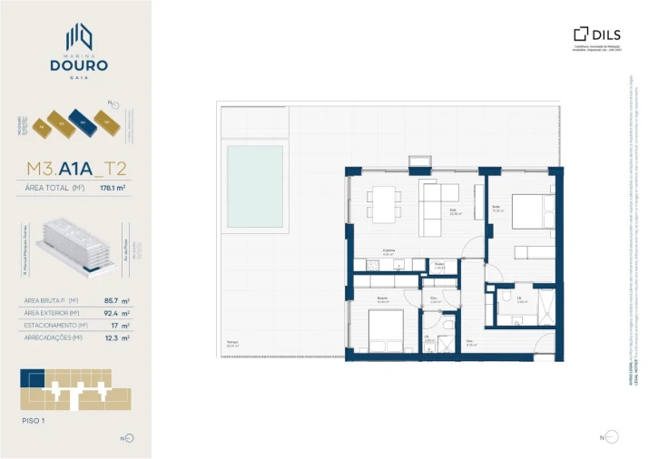 Apartamento T2 para Venda em Canidelo Planta 2