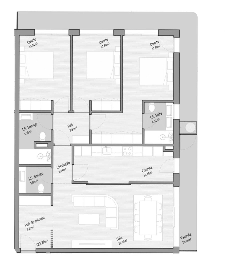 Apartamento T3 para Venda em Bougado (São Martinho e Santiago) Planta 1
