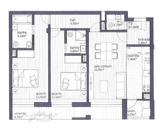 Apartamento T2 para Arrendamento em Aguas Santas