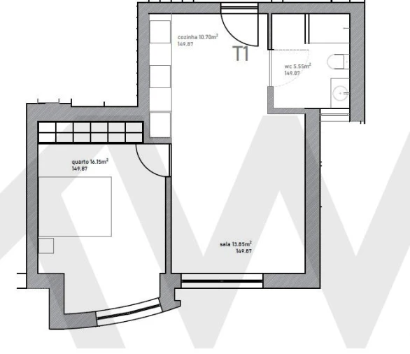 Apartamento T1 para Venda em Gandra Planta 1