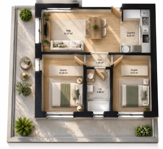 Apartamento T2 para Venda em Guilhufe e Urrô Planta 1