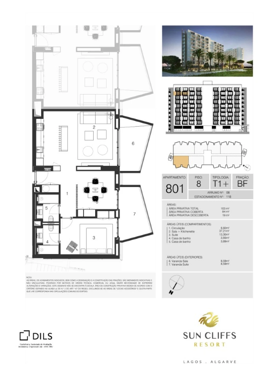 Apartamento T1 para Venda em Lagos (São Sebastião e Santa Maria) Planta 1