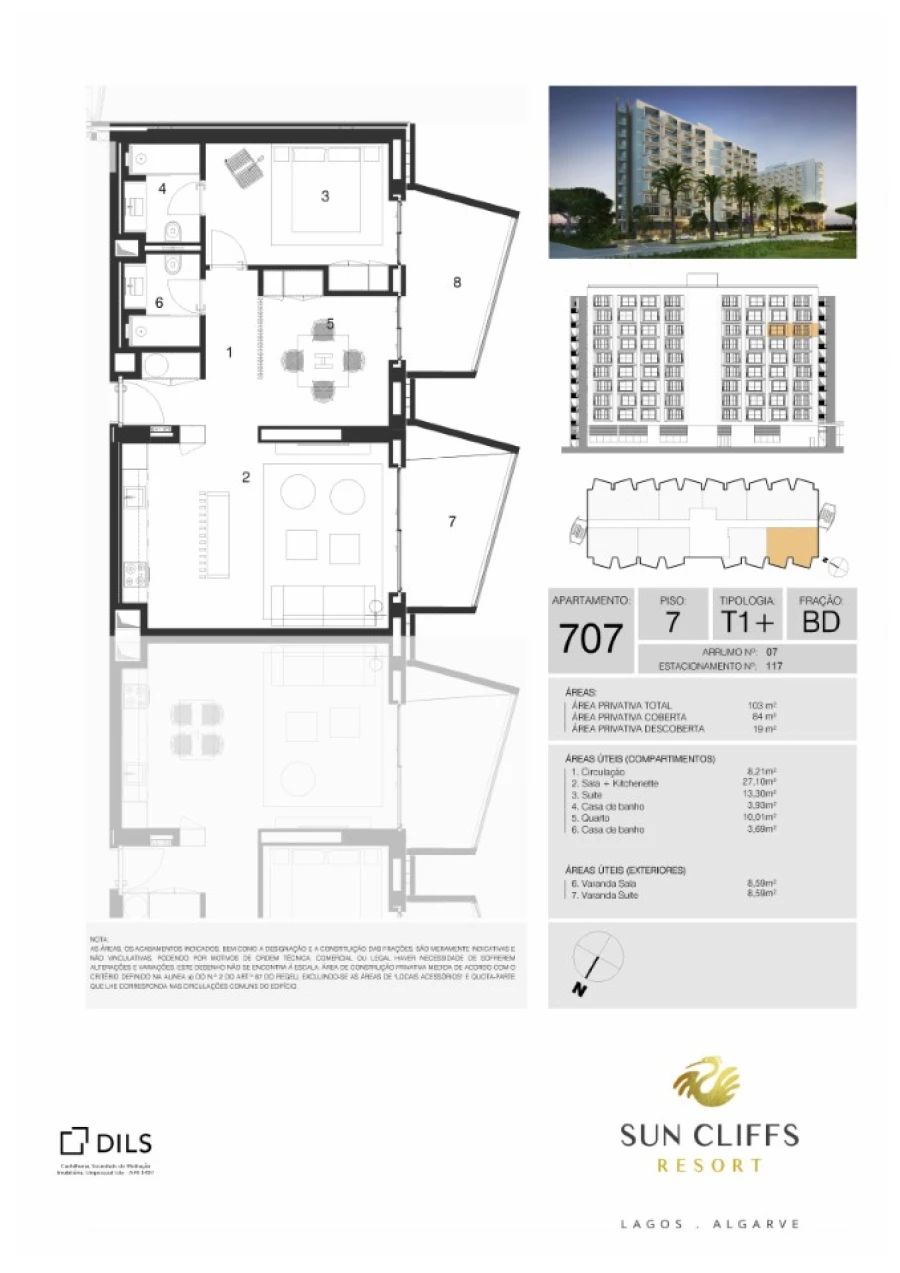 Apartamento T1 para Venda em Lagos (São Sebastião e Santa Maria) Planta 1