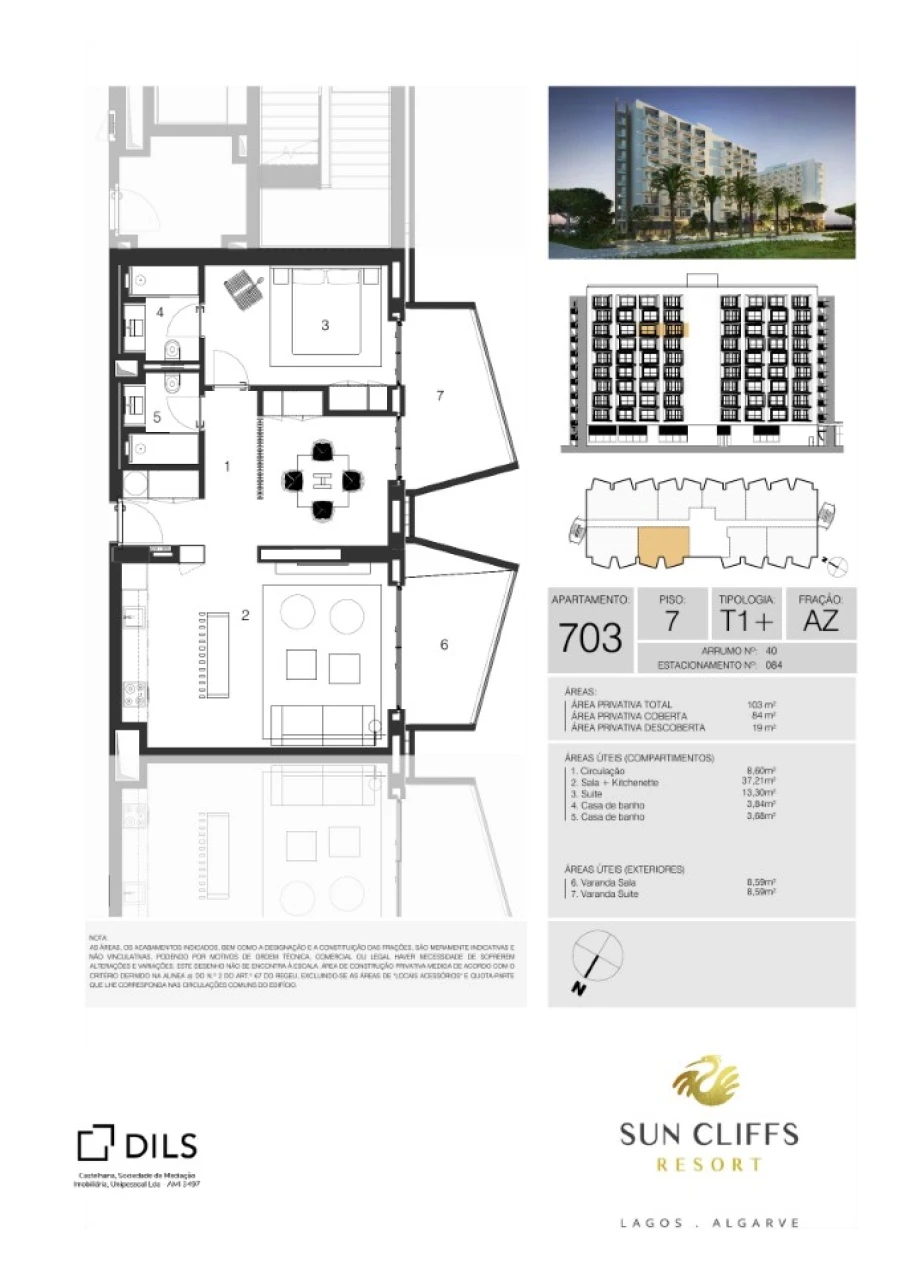 Apartamento T1 para Venda em Lagos (São Sebastião e Santa Maria) Planta 1