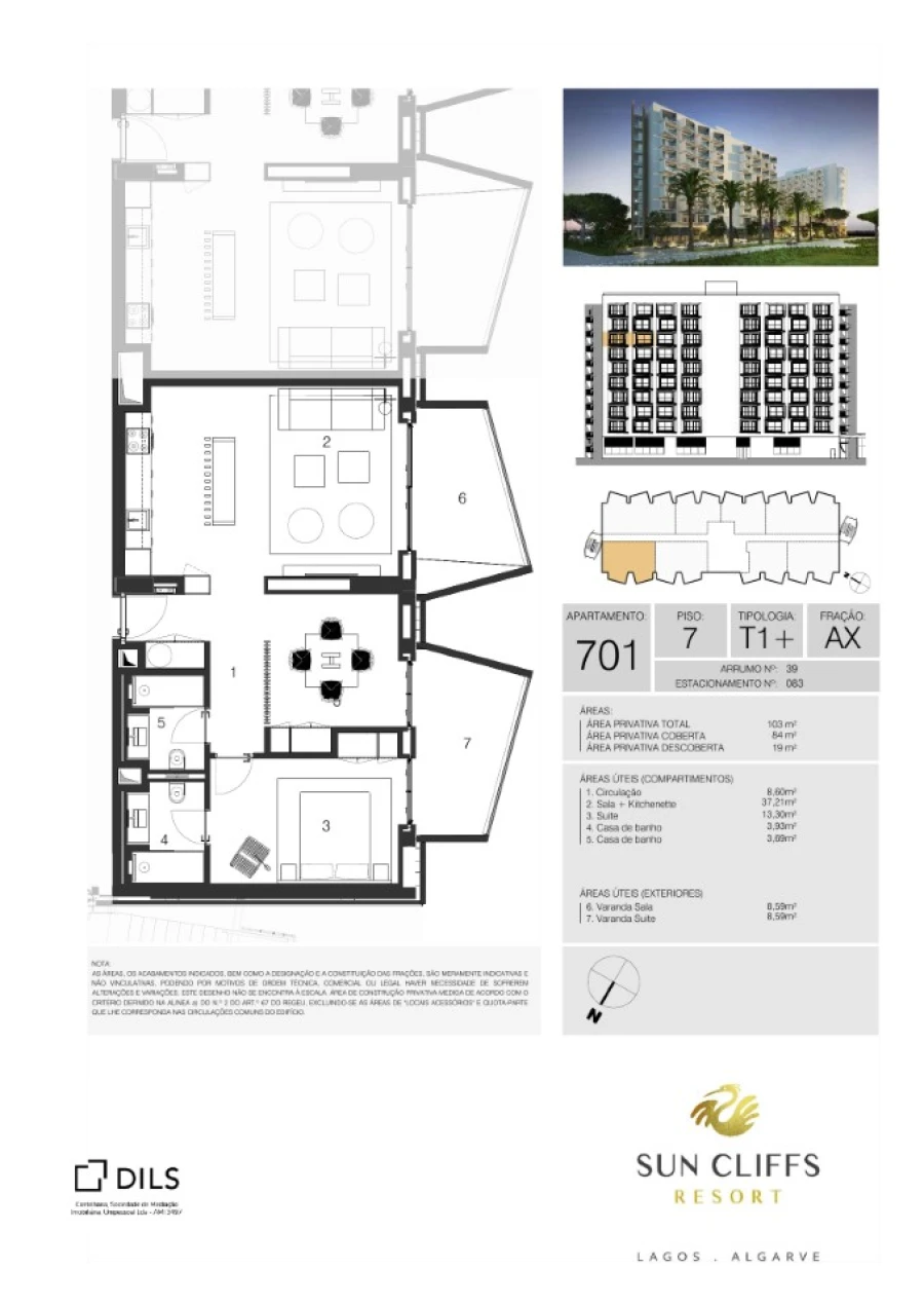 Apartamento T1 para Venda em Lagos (São Sebastião e Santa Maria) Planta 1