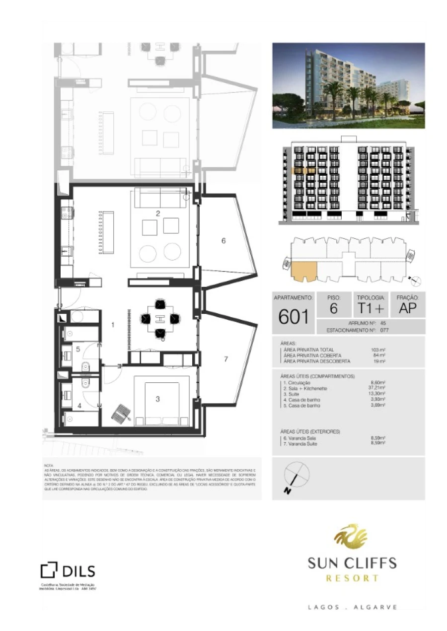 Apartamento T1 para Venda em Lagos (São Sebastião e Santa Maria) Planta 1