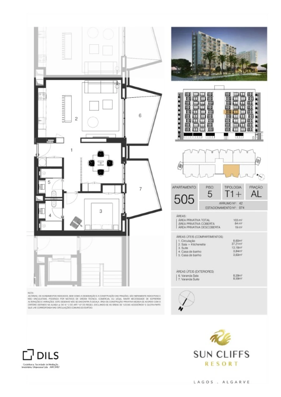 Apartamento T1 para Venda em Lagos (São Sebastião e Santa Maria) Planta 1