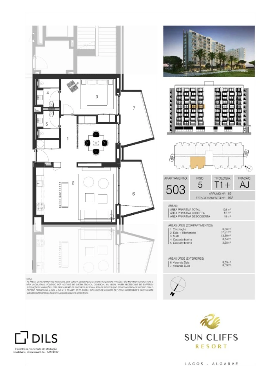 Apartamento T1 para Venda em Lagos (São Sebastião e Santa Maria) Planta 1