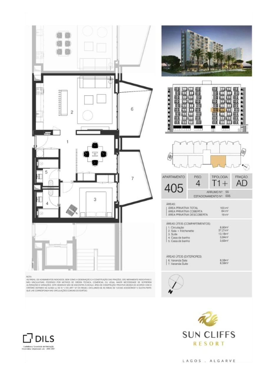 Apartamento T1 para Venda em Lagos (São Sebastião e Santa Maria) Planta 1