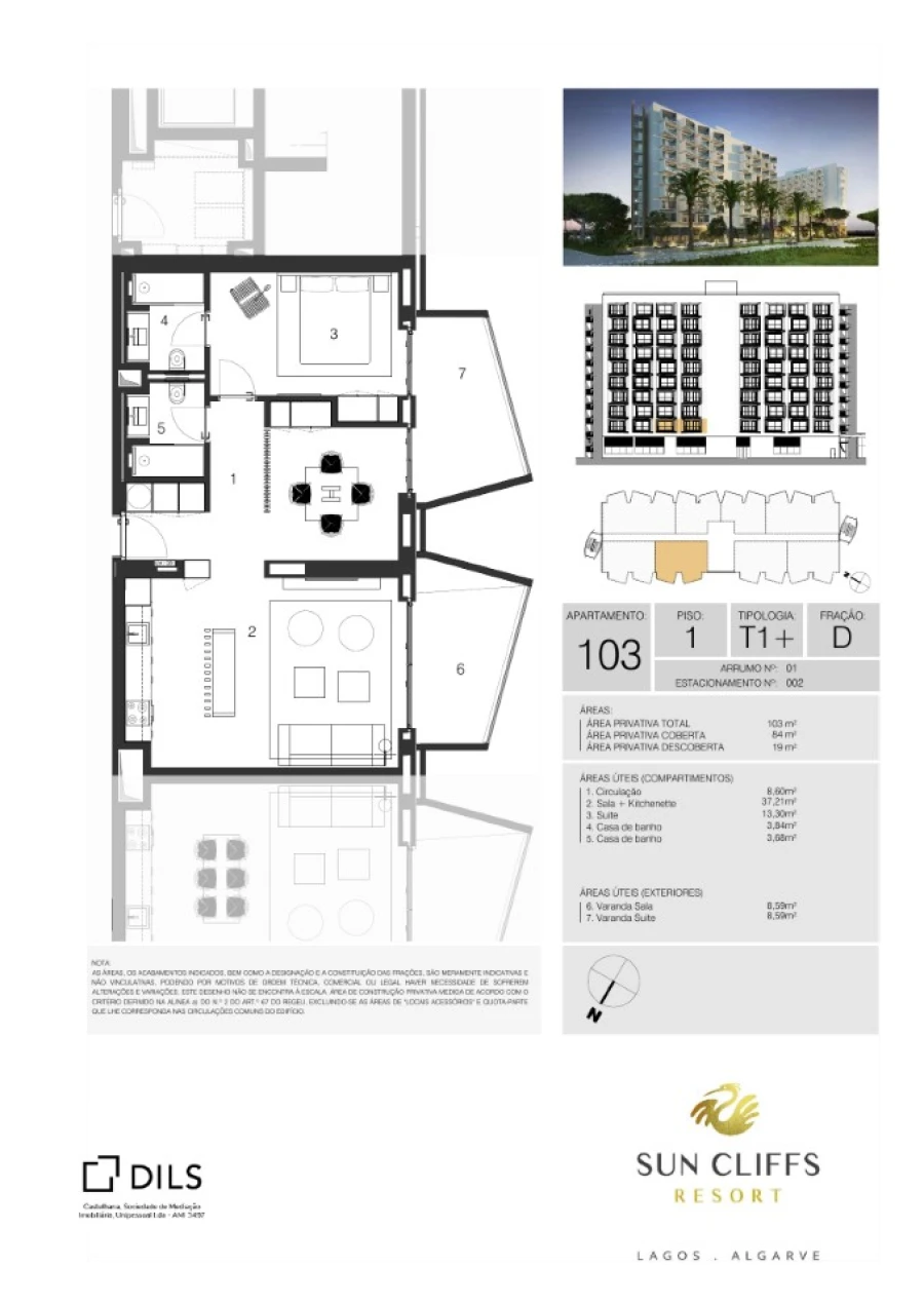 Apartamento T1 para Venda em Lagos (São Sebastião e Santa Maria) Planta 1