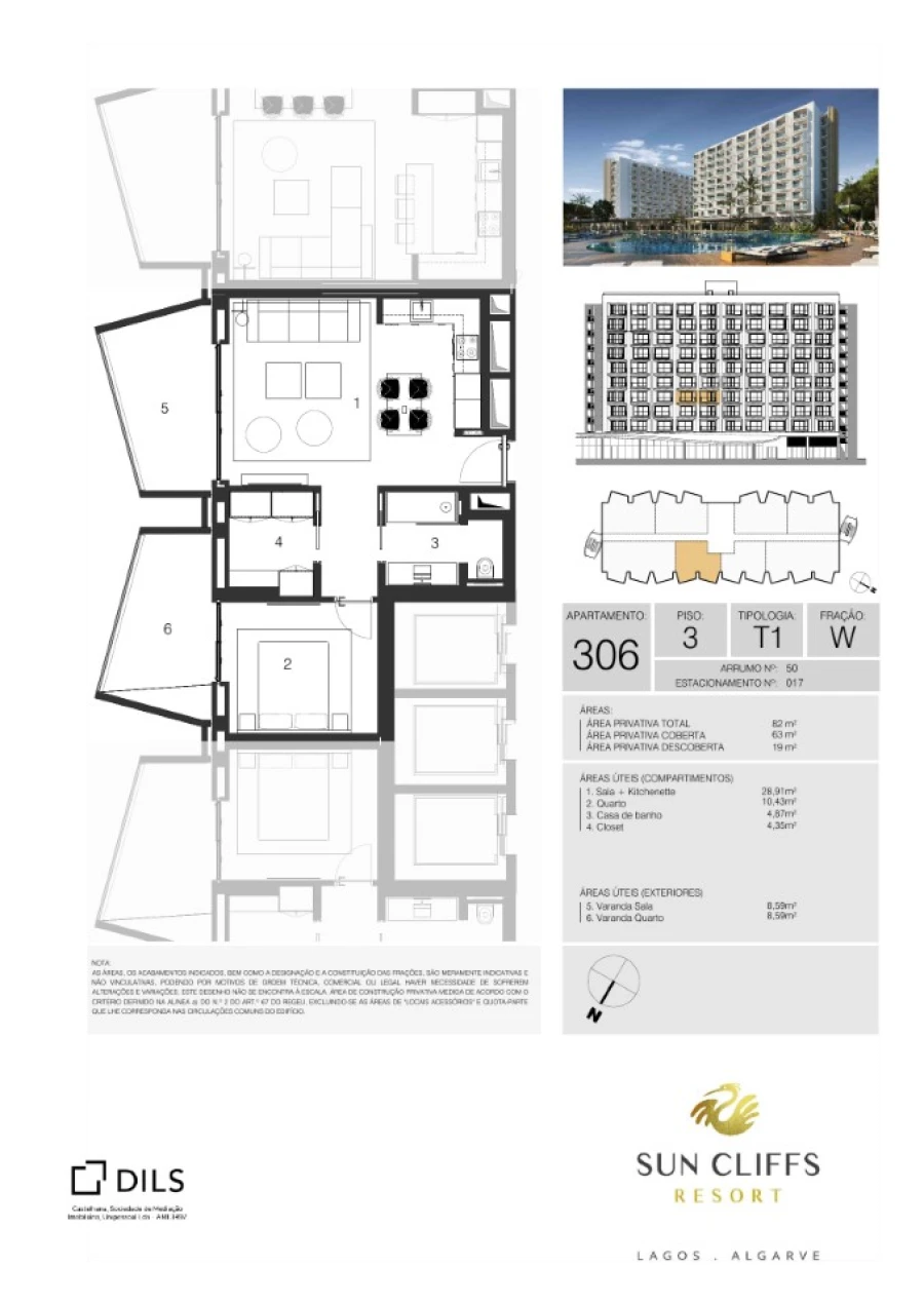 Apartamento T1 para Venda em Lagos (São Sebastião e Santa Maria) Planta 1