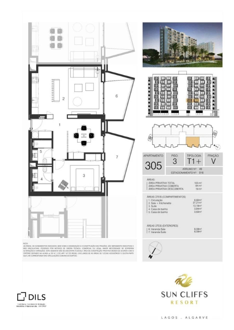 Apartamento T1 para Venda em Lagos (São Sebastião e Santa Maria) Planta 1