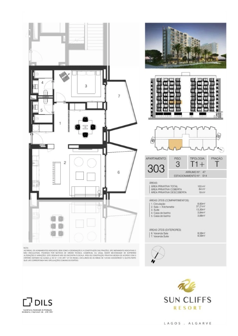 Apartamento T1 para Venda em Lagos (São Sebastião e Santa Maria) Planta 1