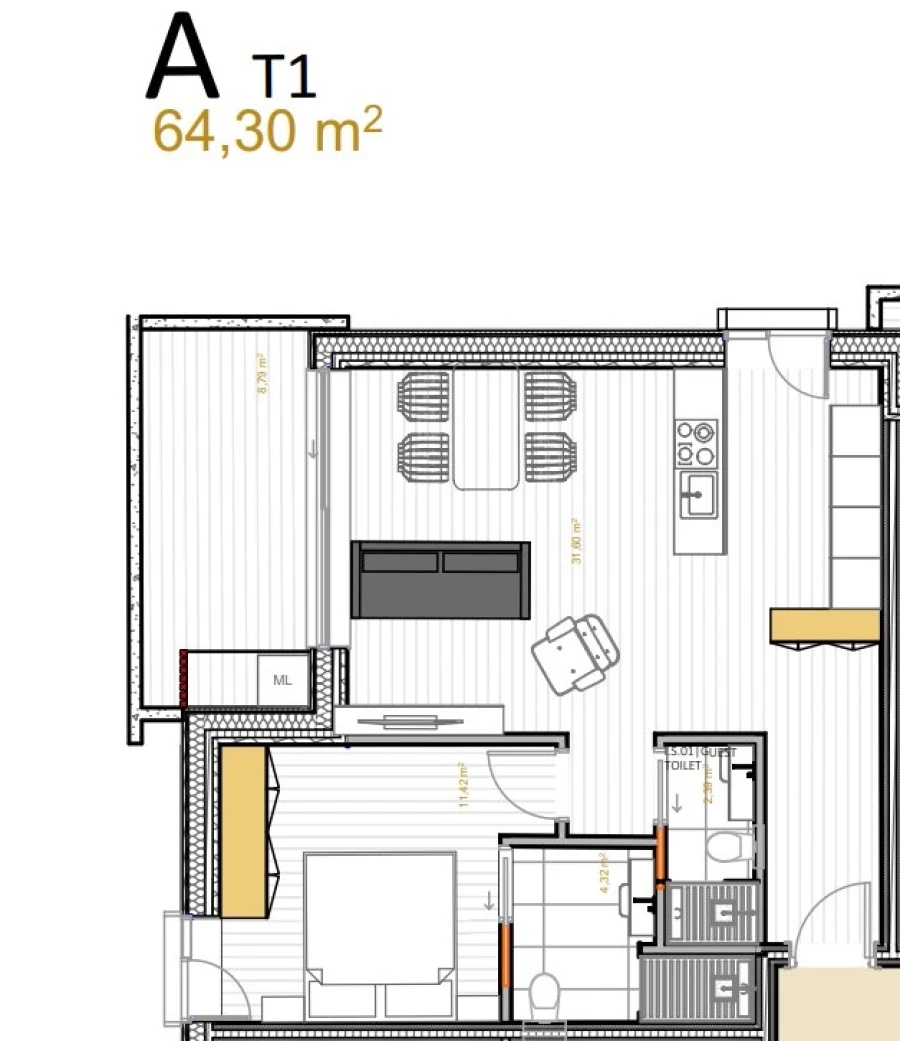 Apartamento T1 para Venda em Portimão Planta 1