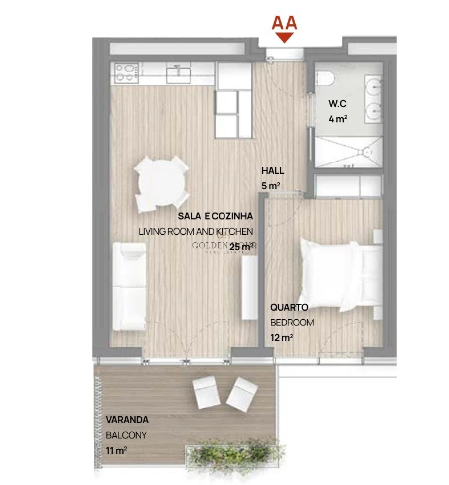 Apartamento T1 para Venda em Canidelo Planta 1