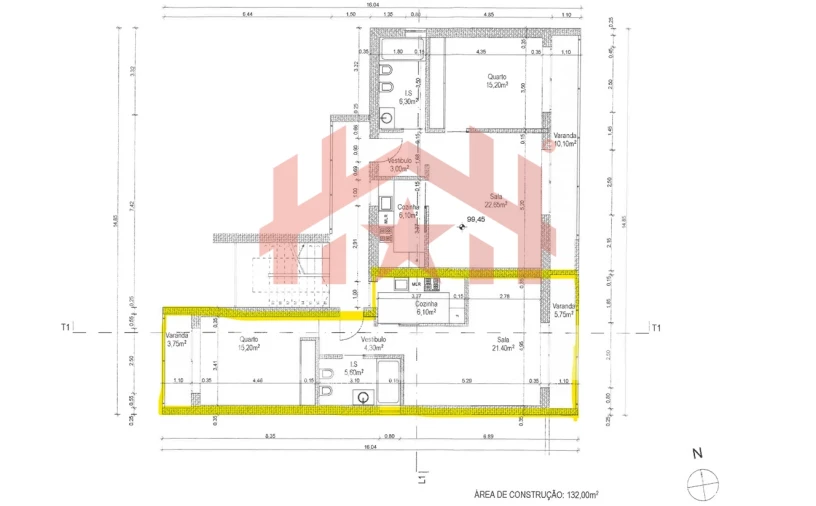 Apartamento T1 para Venda em Marrazes e Barosa Planta 1