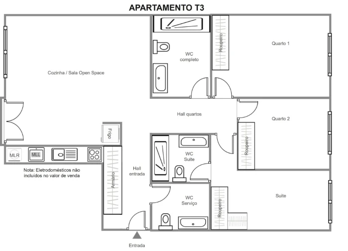 Apartamento T3 para Venda em Braga (São José de São Lázaro e São João do Souto) Planta 1