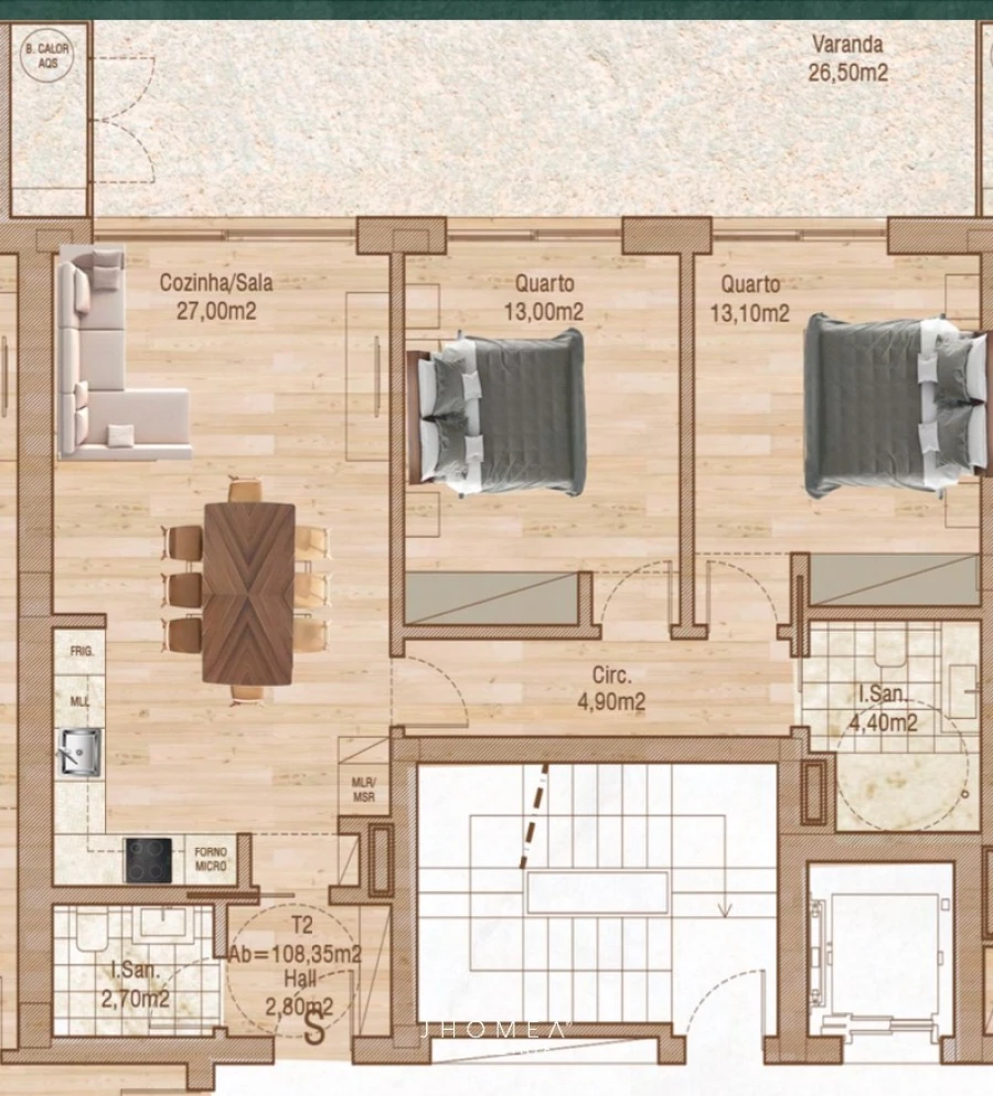 Apartamento T2 para Venda em Glória e Vera Cruz Planta 1