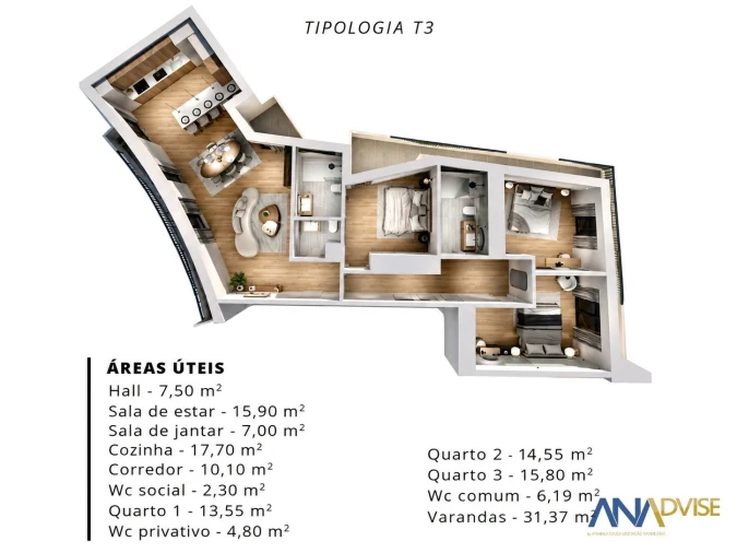 Apartamento T3 para Venda em Viseu Foto 6