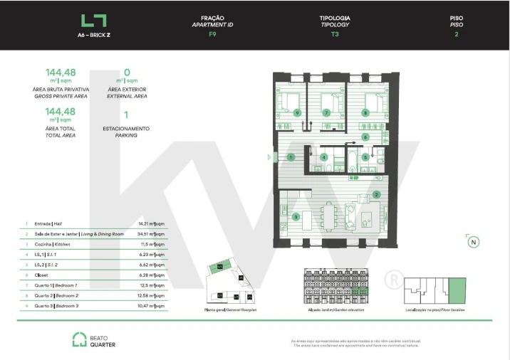 Apartamento T3 para Venda em Beato Planta 1