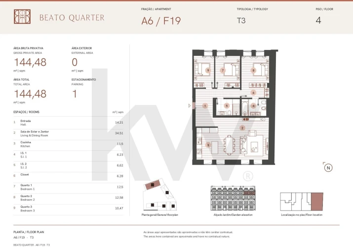 Apartamento T3 para Venda em Beato Planta 1