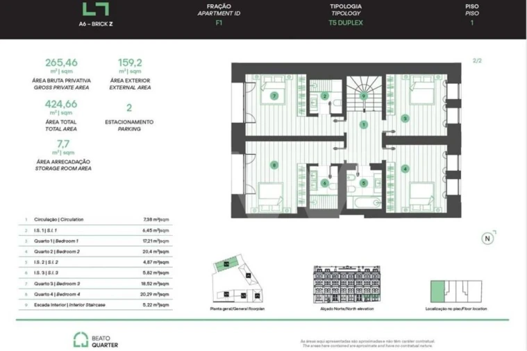 Apartamento T4 para Venda em Beato Planta 2