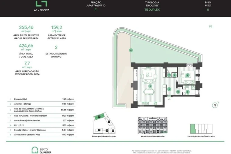 Apartamento T4 para Venda em Beato Planta 1