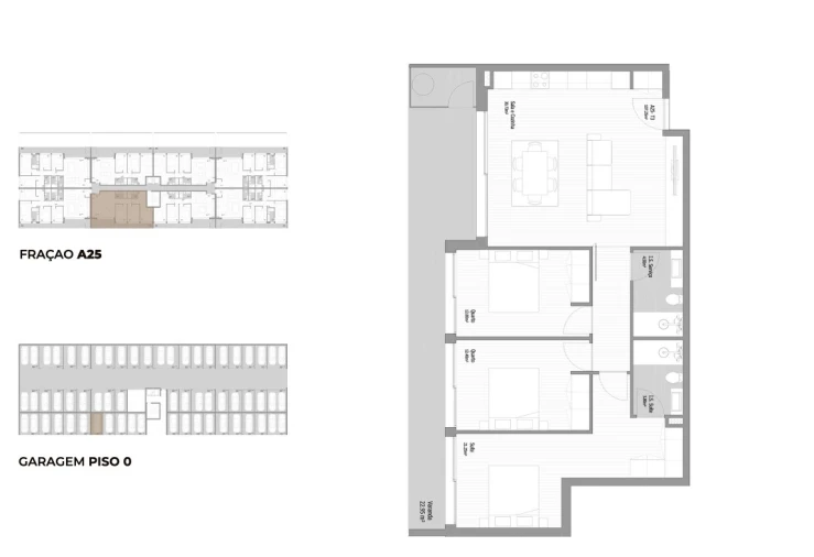 Apartamento T3 para Venda em Fânzeres e São Pedro da Cova Planta 1