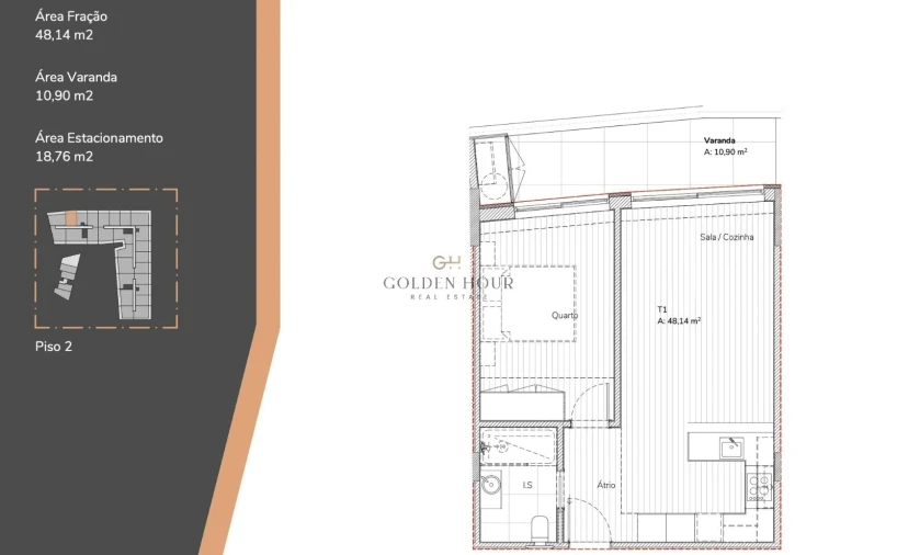 Apartamento T1 para Venda em Mafamude e Vilar do Paraíso Planta 1