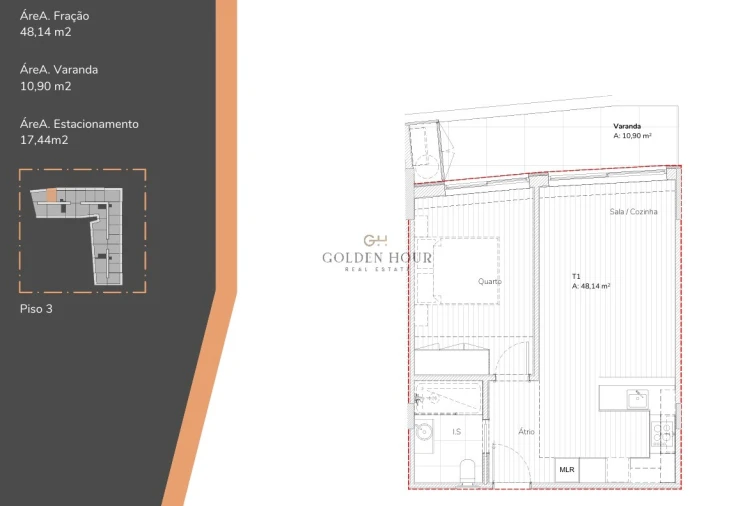 Apartamento T1 para Venda em Mafamude e Vilar do Paraíso Planta 1