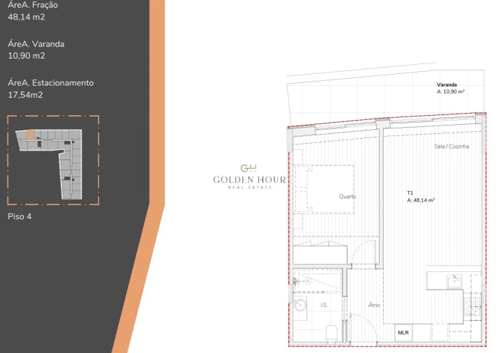 Apartamento T1 para Venda em Mafamude e Vilar do Paraíso Planta 1